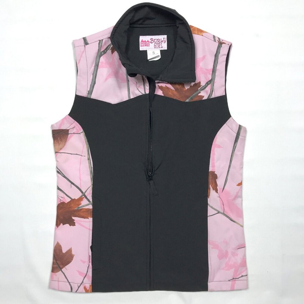 WFS Burly Girl Pink Camo / Black Softshell Full Zip Vest Jacket Womens SM